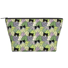 YOULEEJOY funny cat plant leaf cute Trapezoid portable makeup storage bag women's toiletry bag travel storage suitable for women holiday gifts