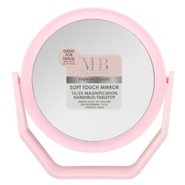 Expressions Premium Soft Touch Rotating Mirror with 1x/2x Magnification - Round Pink Vanity Mirror, Handheld or Tabletop Mirror Magnification Makeup Mirror, Small Desk Mirror or Travel Mirror