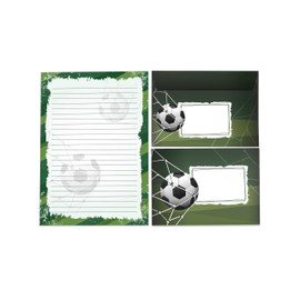 Writing Paper Set Letter Pad with Envelope for Boys Girls Children Football Football Black Green (1 Pad A5 with 25 Sheets + 15 Envelopes)