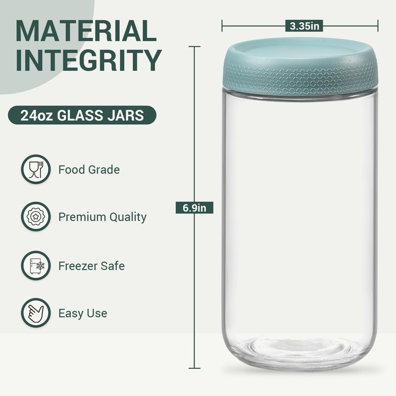 NETANY 6-pack 24oz Glass jars with Airtight Lids, Overnight Oats