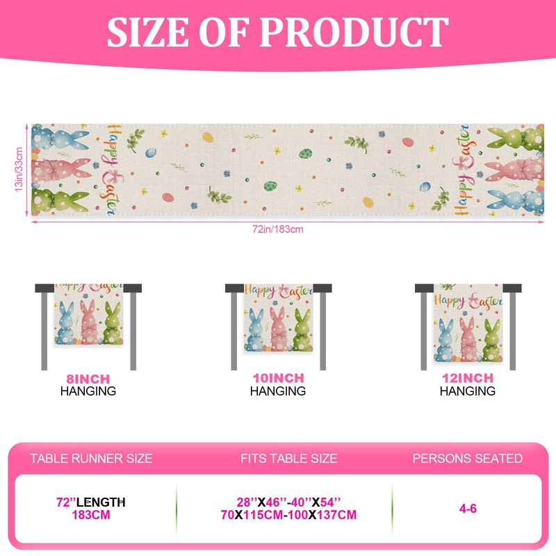 Rabbit Bunny Happy Easter Table Runner, Seasonal Spring Kitchen Dining