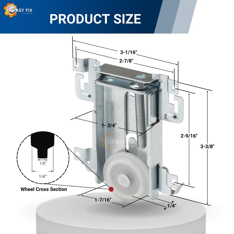 Easy Fix Hardware Steel-Framed Mirror Bottom Closet Door Roller Assembly