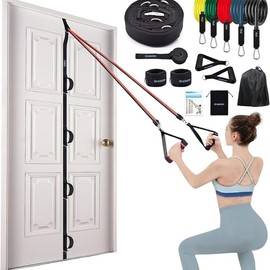 Mushk Door Anchor Strap with Resistance Bands, Portable Gym Attachment for Home Fitness, Multi Point Anchor Exercise Equipment, Door Anchor Resistance Bands Set for Home Workouts - Pack Type: 14 Pc Anchor + 150lb Band set