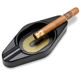 CIGARLOONG Cigar Ashtray Holds 2 Cigars Resin Desktop Cigar Holder Ash Tray for Outdoor (Black)