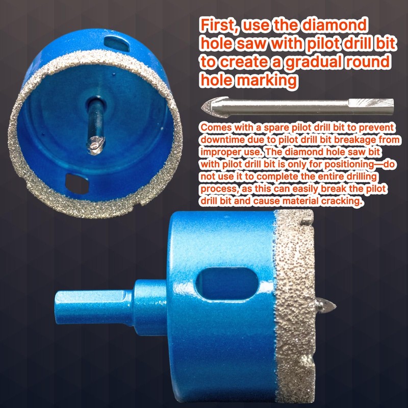 2" (50mm) Diamond Hole Saw Drill Bit Set - Includes