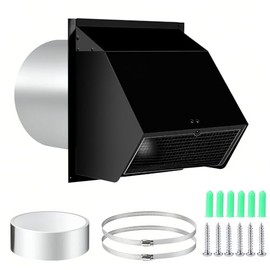 Hooded Wall Vent Cover with Screen and Damper, Galvanized Steel Outside Wall Exhaust Vent Cover Cap for Kitchen Range Hood Dryer HVAC Duct Exterior Ventilation and Air Exhaust (Black, 10 Inch)