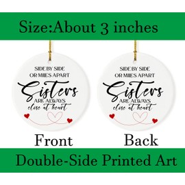 Sisters Christmas Ornaments, Big Sister Ornament, Sister Ornaments for Sister 2024, Double-Sided Printed 3" Ceramic Christmas Ornament, Side by Side or Miles Apart Sisters