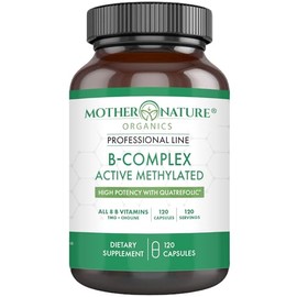 Mother Nature Organics Methylated B Complex – Bioactive B Vitamins with Methyl B12, B1, B3 Niacin, B6, Folate & Biotin – Supports Energy, Brain, Heart & Metabolism – 120 Capsules, Non-GMO, Gluten-Free