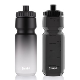 SLUXKE 720 ml Bicycle Water Bottle, Pack of 2 Water Bottles, Bicycle, Squeeze Road Bike Bottles, Leak-proof Bicycle Bottles, Suitable for Outdoor, Fitness, Cycling, Running (Black White and Black)