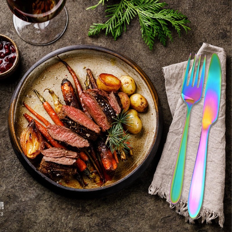 RETON 24 Piece Rainbow Silverware Set, Stainless Steel Flatware Set