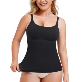 Junlan Compression Tank Top for Women Slimming Cami Vest Tummy Control Shapewear Camisole Tops (Black,S)