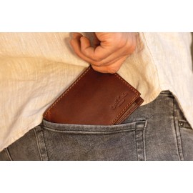 Gusti Lewi Men's Leather Wallet, Dark Brown 2, Retro