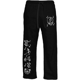 Ripple Junction Grateful Dead Men's Lounge Pants Sleep Pajama Bottoms Dancing Bears Skeleton Terrapin Stealie Logos LG Black