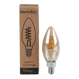 Tecnolite Foco LED Filamento Vintage, Luz Cálida 2 700 k, Atenuable, Con Acabado Ámbar, Base E12, 3.8 W, 420 lm, 127 V,