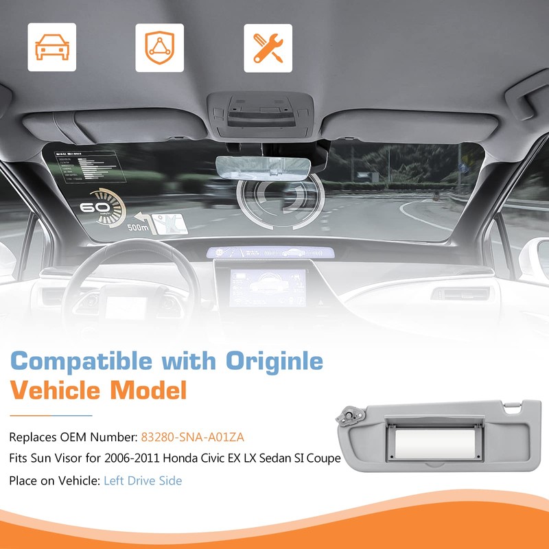 Hurotoms Left Driver Side Sun Visor Without Light for 2006