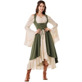 Scarlet Darkness Women Renaissance Costume Pirate Overdress Medieval Underbust Dress Army Green XXL