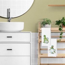 CIOJUNE Funny Dinosaur Hand Towels for Kids Bathroom Set of 2 - Dinosaur Bathroom Decor, Kids Hand Towels, Kids Bathroom Hand Towels, Kids Hand Towels for Bathroom, Boys Kids Bathroom Decor 16x24