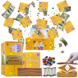 Birthday Surprise Gift Box Explosion for Money, Happy Birthday Gift Box Surprise Exploding Money Cash Pop-up Gift Box, Folding Bouncing Pop Box for Valentine Birthday Wedding Anniversary Mother's Day