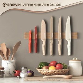 Brewin Knife set, 13 Pieces Kitchen Knives Set with Sharpener, Anti-Rust Coating and Blade Guard, Home Essentials, Camping Essentials - Muliticolor