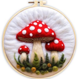 Perycomly Mushroom Needle Felting Kit for Beginner – Needle Wool Felting Set with Needles, Foam Pad, Felt Cloth, Picture Frame, and Instructions