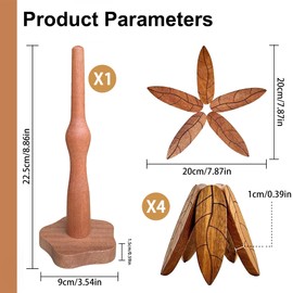 Jynalto Wooden Tree Trivet Set of 4 - Natural Hardwood Coasters with Leaf Texture & Trunk Stand | Foldable Heat-Resistant Kitchen Décor for Hot Pots, Pans, Teapot, Bowls