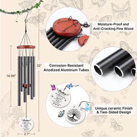 BeauGift Brother Memorial Gifts, 32" Ceramic Wind Chimes for Loss of Brother Sympathy Gifts, Bereavement Remembrance Memorial Gift for Loss of Brother