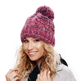 ELIMELI 19005 Women's Winter Hat Warm Knitted Hat with Bobble Slouch Beanie Women's for Winter Bobble Hat Made in EU Choice of Colours, fuchsia