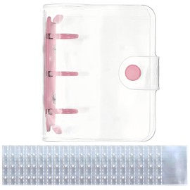 Sticker Album Transparent A8 3-Hole Mini Binder Office Supplies Refillable Binder with 20 Clear Loose-Leaf Sheets (Pink)