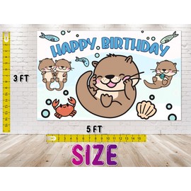 5x3 FT Otter Birthday Backdrop - Playful River Friends Theme Photography Background for Kids' Parties, Animal Celebrations, and Water-Themed Events