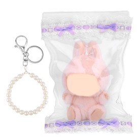 Tinoaly Clear Doll Display Bag, 5.9x9.8 Inch Portable Clear Figure Carrier Display Bag Waterproof PVC Carrying Case with Pearl Keychain Pouch for Doll Toy Collection Accessories