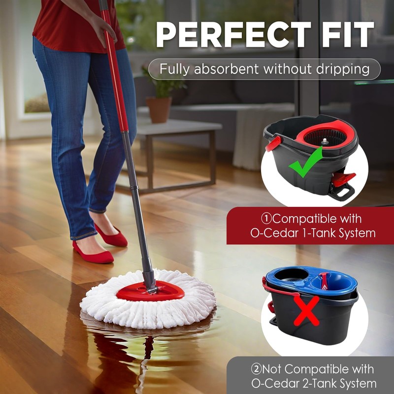 Mop Head Replacement for O-Cedar Easy Wring 1-Tank System，Exovyn Spin