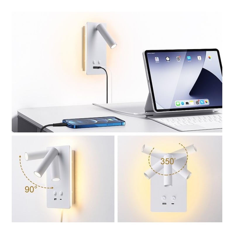 MOLUOLA LED Wall Lamp Wall Mounted Reading Lights, Adjustable Headboard