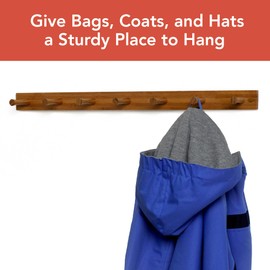Spectrum Wall Mount 7-Peg Wood Rack Organizer for Bathroom, Kitchen, Laundry Room, Office, Garage, Classroom, & More / Hang Entryway Coats, Purses, Scarves, & Hats, Bamboo Color