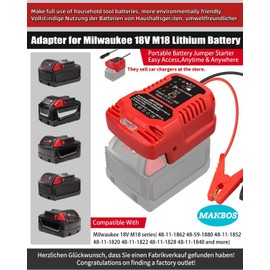 Jumper Starter Adapter for Milwaukee 18V M18 Batteries 12V Portable Jumper Cables kit,Automotive Booster Cable Adapter(Battery not Included)