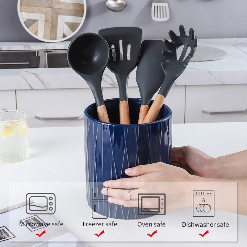 KOOV Kitchen Utensil Holder, Large Ceramic Utensil Crock, Deep and