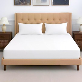 ARlinen 1 PC Olympic Queen Mattress Protector Fitted Style, Terry Cotton, Waterproof, Breathable, Noiseless Mattress Cover Fits Upto 15'' Deep Pocket, White