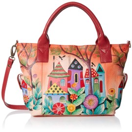 Anna by Anuschka womens Anna Anuschka Hand Painted Leather Women's Large With Side Pocket Tote Bag, Village Off Dream, One Size US