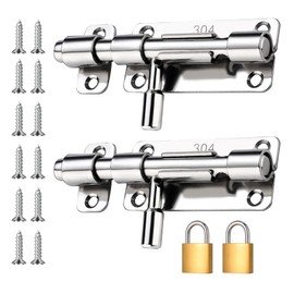 SUUFRUE Türriegel, 2 Stück Edelstahl 304 Schieberiegel Schiebeschloss, Riegelschloss mit Zwei Schlössern für Türen Fenster, Bolzenriegel Schlossriegel für Verriegelung von Innen- & Außentüren, Silber