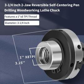 3-1/4 inch 2-Jaws Pen Drilling Wood Lathe Chuck with 1" X 8TPI Headstock Thread, Dedicated Reversible Self-Centering Pen Drilling Lathe Chuck for Woodturning Pen Turning Lathe