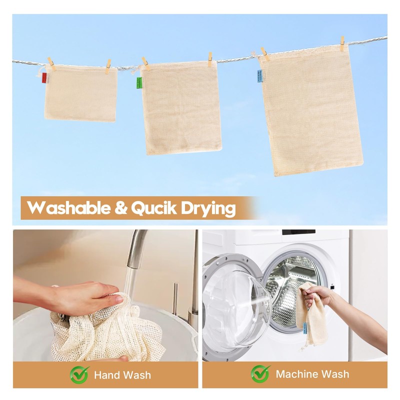 Ycsst 12 Pack Reusable Cotton Mesh Produce Bags - 100%