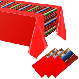 Oudain 3 Manteles Mexicanos de Fiesta Mantel Mexicano Impermeable de 108 x 54 Pulgadas Mantel de Rayas de Plástico para Cinco de Mayo Noche de Taco Festival Boda (Rojo, Colorido)