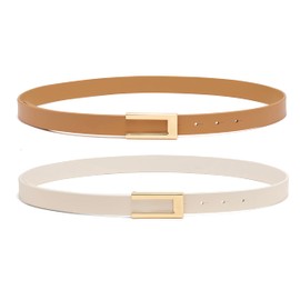 YooAi Womens Leather Belt Skinny Waist Belt for Dresses Jeans Pants with Gold Buckle Camel+White 118