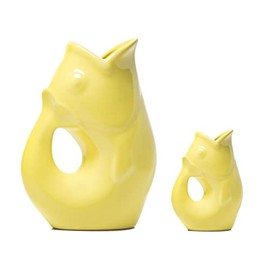 Gurgle Pot Fish Pitcher - Set of 2 - Lemon Yellow, French Inspired Design, Large Pitcher 42 oz. with matching baby Gurgle Pot