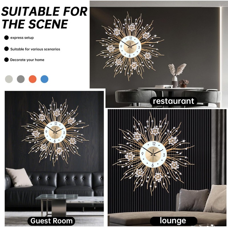 Large Wall Clocks, Silent Sunflower Shape Chic Decorative Wall Clock,