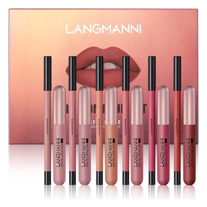 6 Colours Matte Liquid Lipstick with 6 Pieces Lip Liner