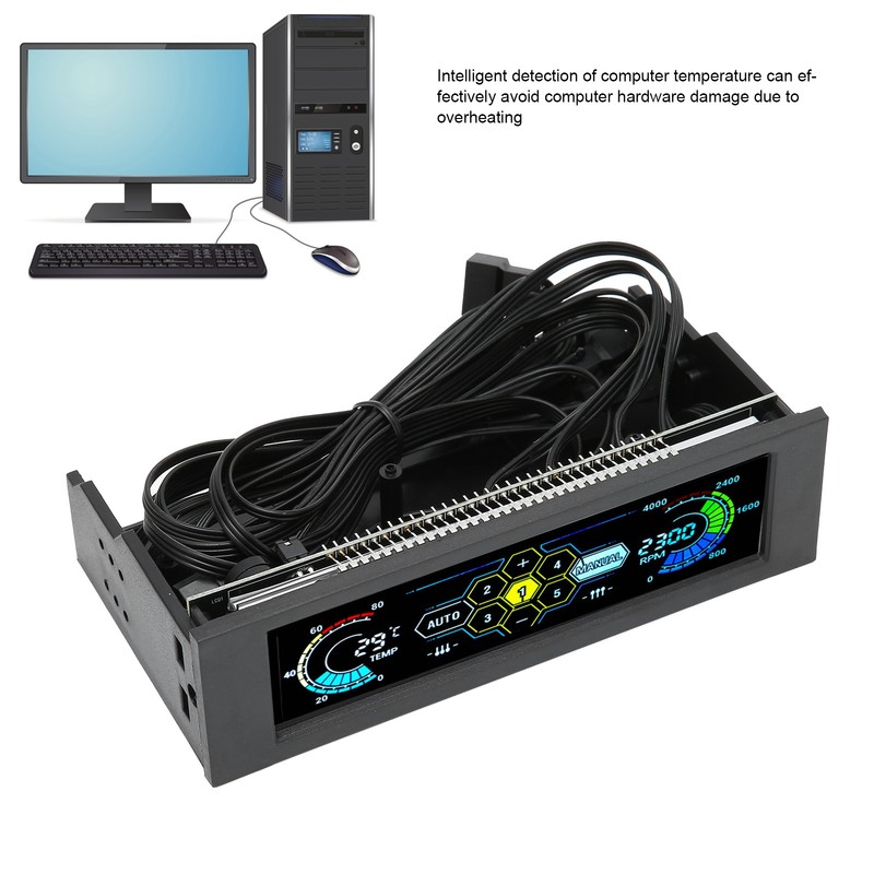 Computer Temp Monitor PVC Lens Panel Display 5 Sets Fan