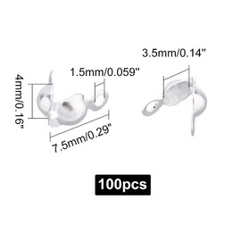 UNICRAFTALE Over 100 pieces silver bead tips, stainless steel dome ends, 3.5 mm diameter, open clamshell knot covers, foldable bead tips, small hole end caps for knots, crimp results