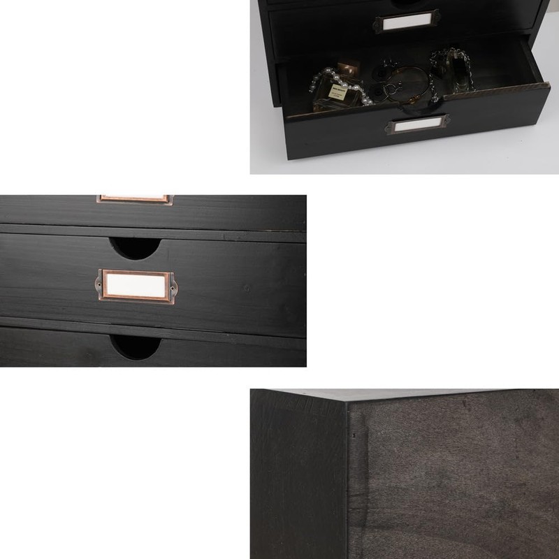 PACKGILO Wooden Storage Box Rustic Desktop Organizer with 3 Drawers