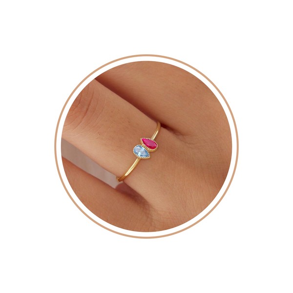 DONYUDE Birthstone Rings Adjustable 14k Gold Plated Ruby Rings for