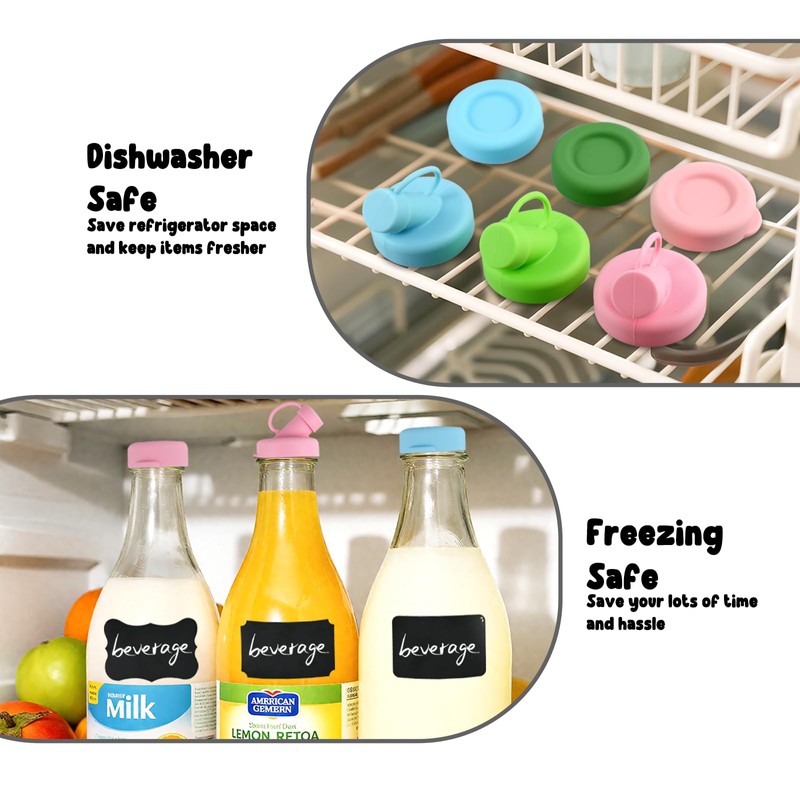 6 Pack Silicone Milk Bottle Caps, 48mm Diameter Glass Jug